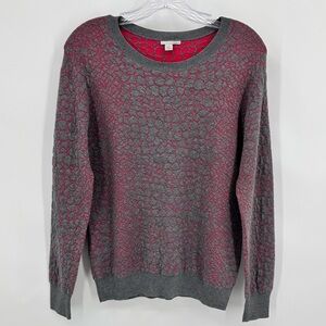 Halogen Crewneck Sweater Animal Print Pullover Cotton Blend Gray Pink Size S